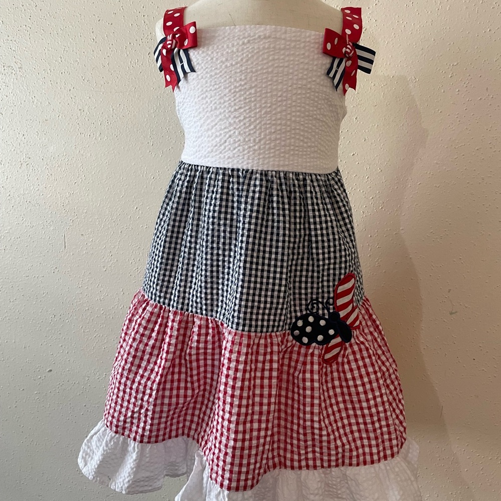 Red and Blue Gingham Dress with Bow Accents TODDLER DRESS SIZE 4T